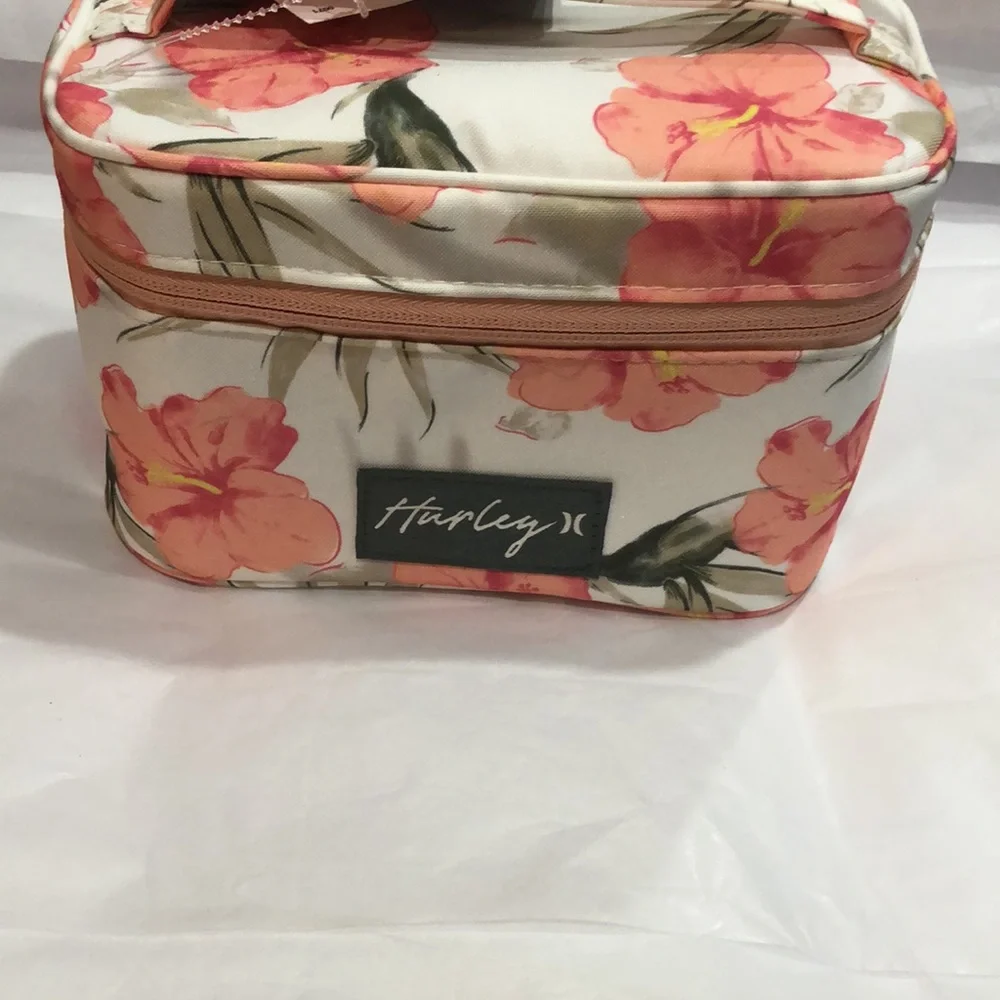 Hurley marshmallow white coral pink tropical print medium makeup beauty case new